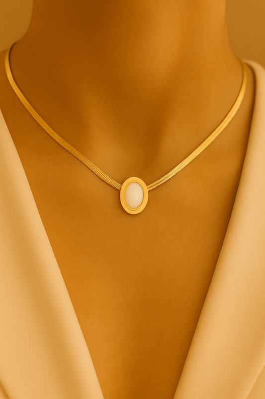 White Enamel Circle Pendant Necklace