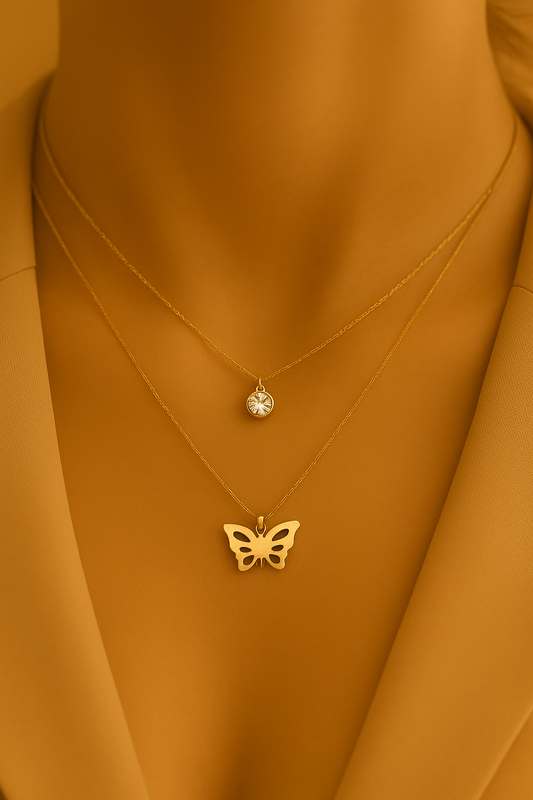 Gold Butterfly Layered Necklace