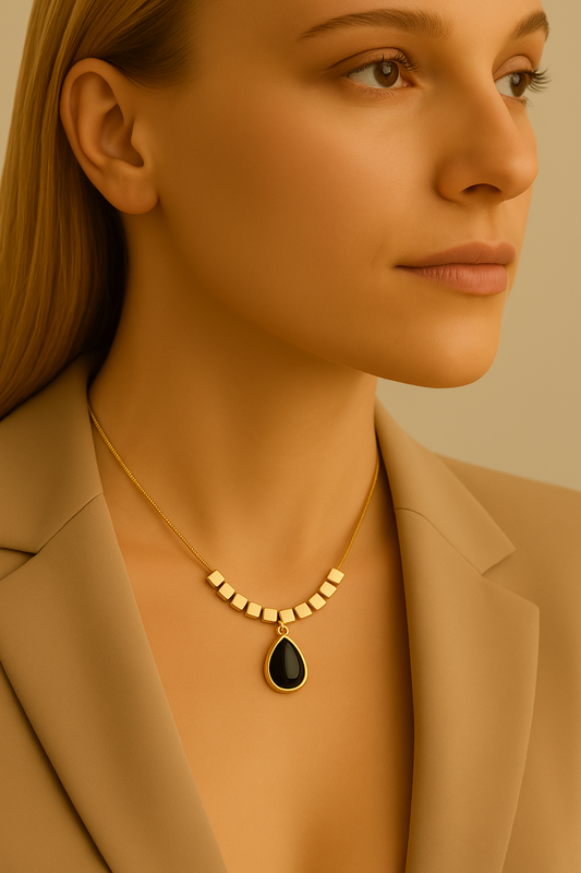 Gold Necklace with Pink Stone Pendant